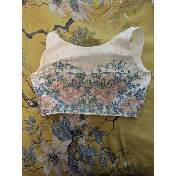 Tiffany Designs Women’s Size 4 White Ivory Floral Prom Maxi Dress Gown Two Piece - Picture 5 of 8